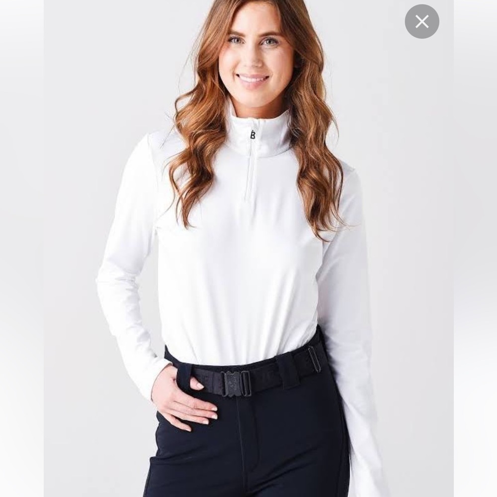 Bogner white quarter zip performance Pullover with embroidered floral detail